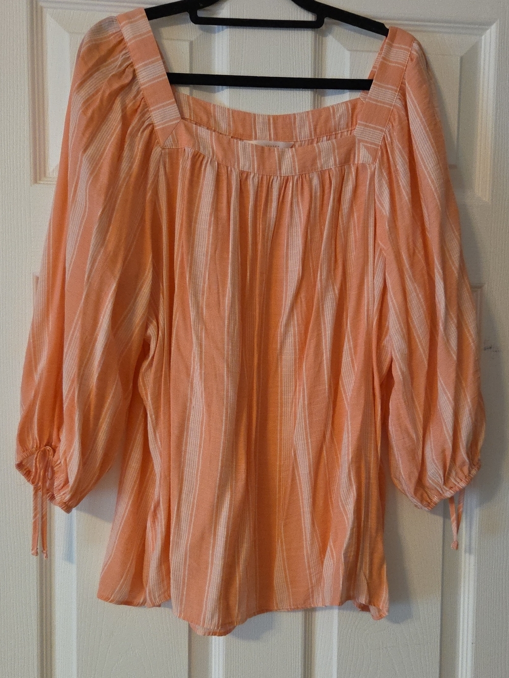 LC Lauren Conrad Peach and White Striped Square Neck Blouse